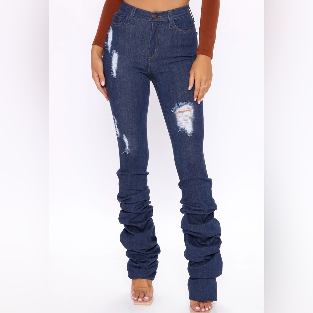 *BNWT* FASHIONNOVA Dark Blue Wash Tall Having A Good Time Stacked Jeans 3X